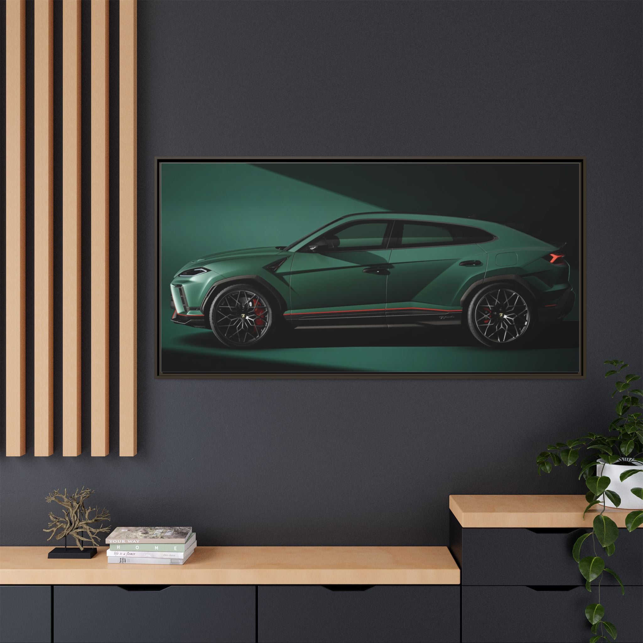 Framed Matte Canvas Print — Emerald Sports SUV Wall Art