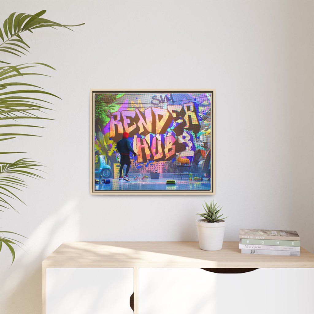 Graffiti Street Art Matte Canvas Framed Print — 'Render Hub' Urban Wall Decor