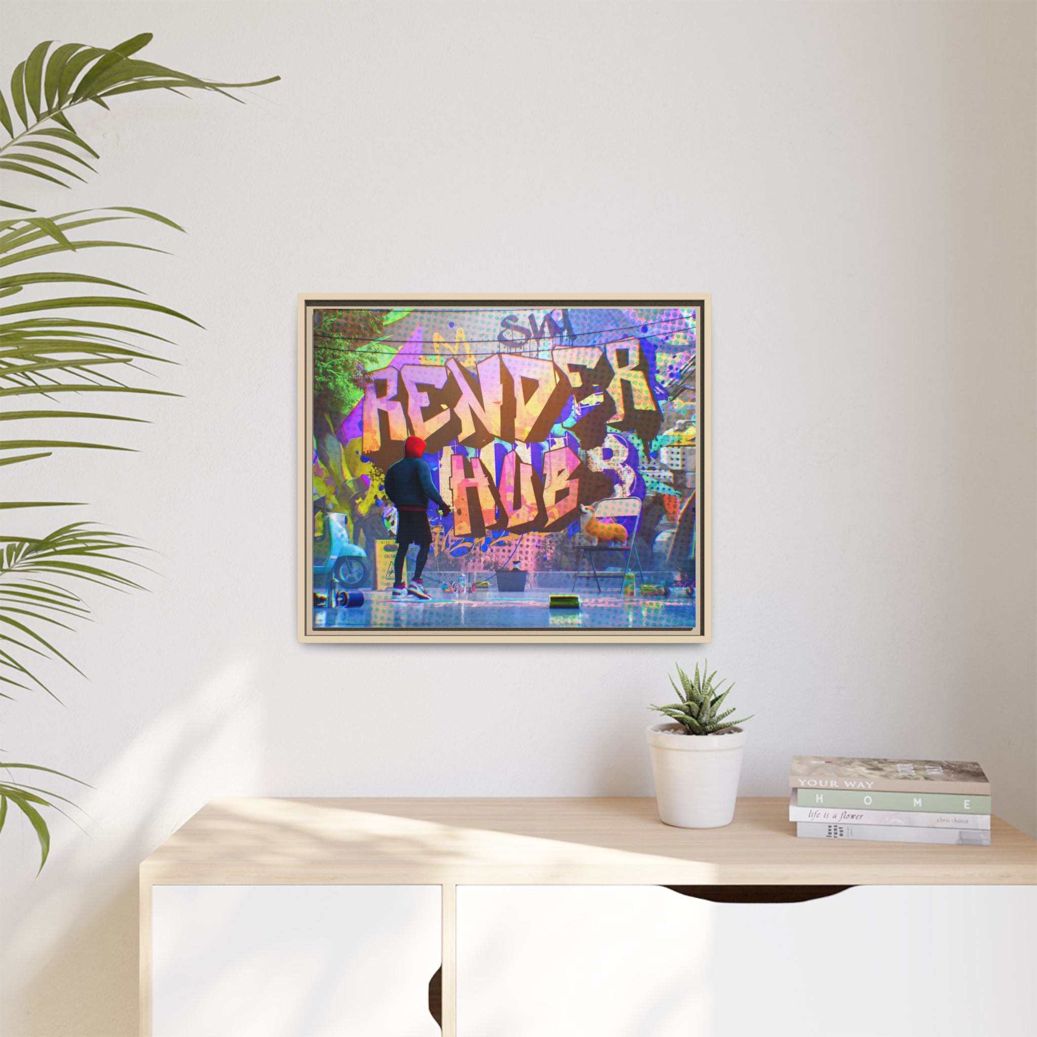 Graffiti Street Art Matte Canvas Framed Print — 'Render Hub' Urban Wall Decor