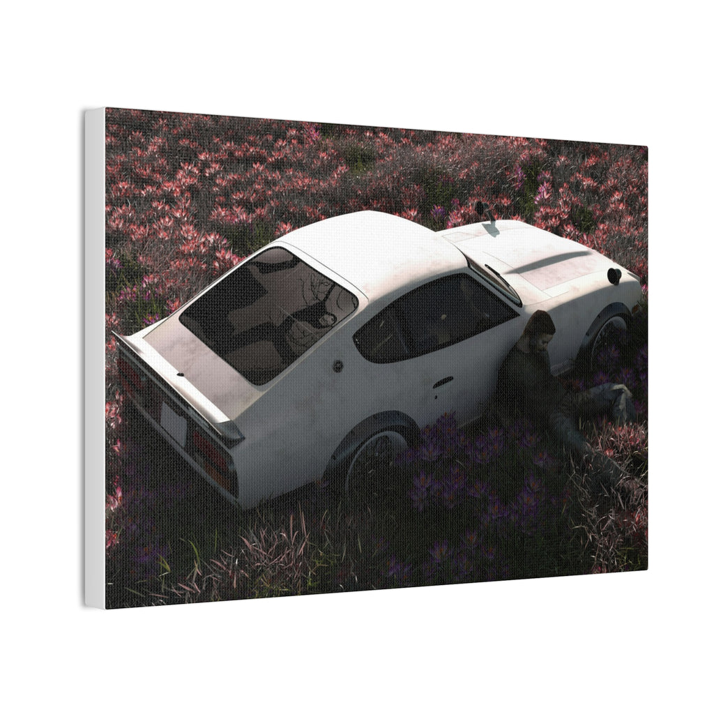 Vintage White Datsun in Wildflower Field Canvas