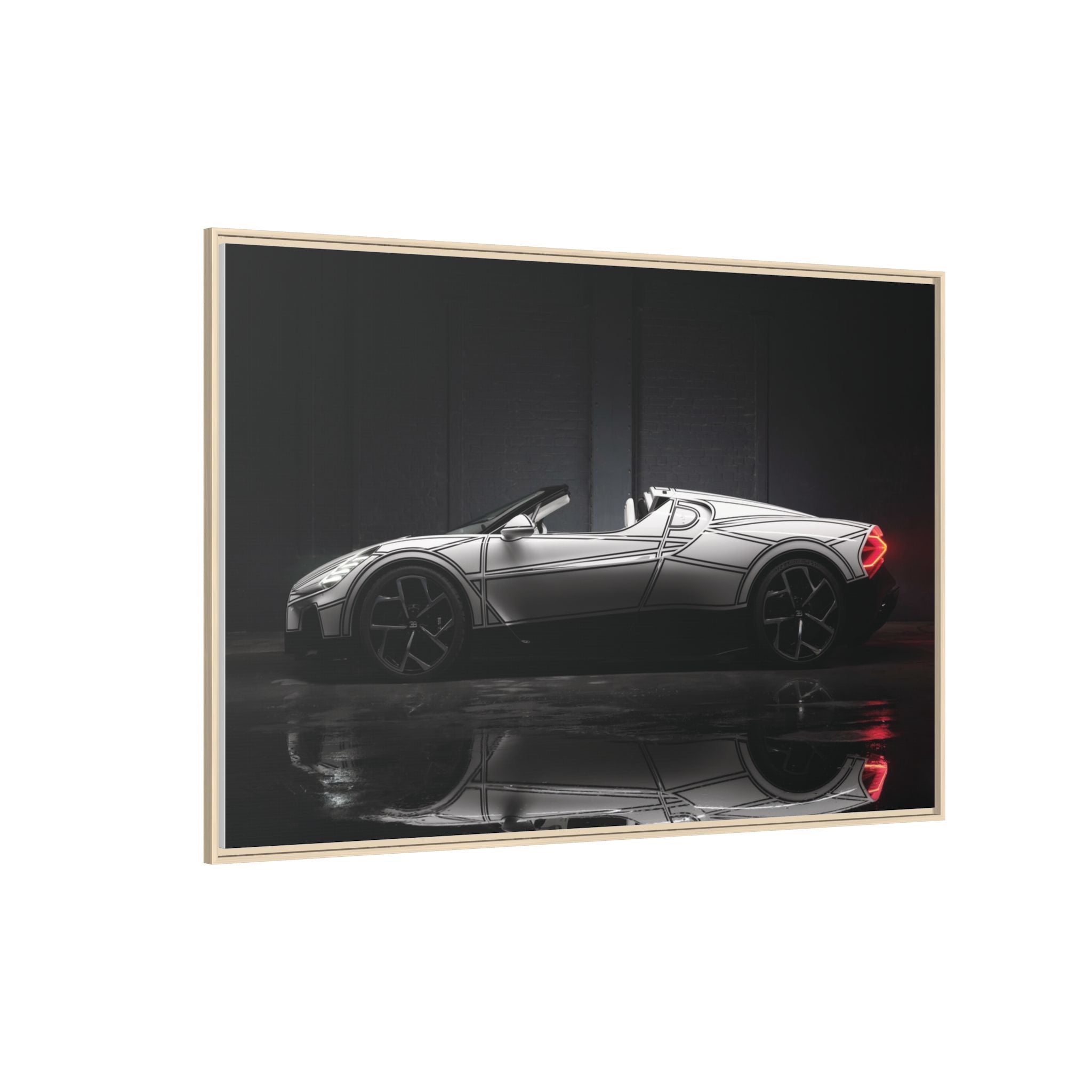 Framed Matte Canvas: Sleek Sports Car Reflection Wall Art