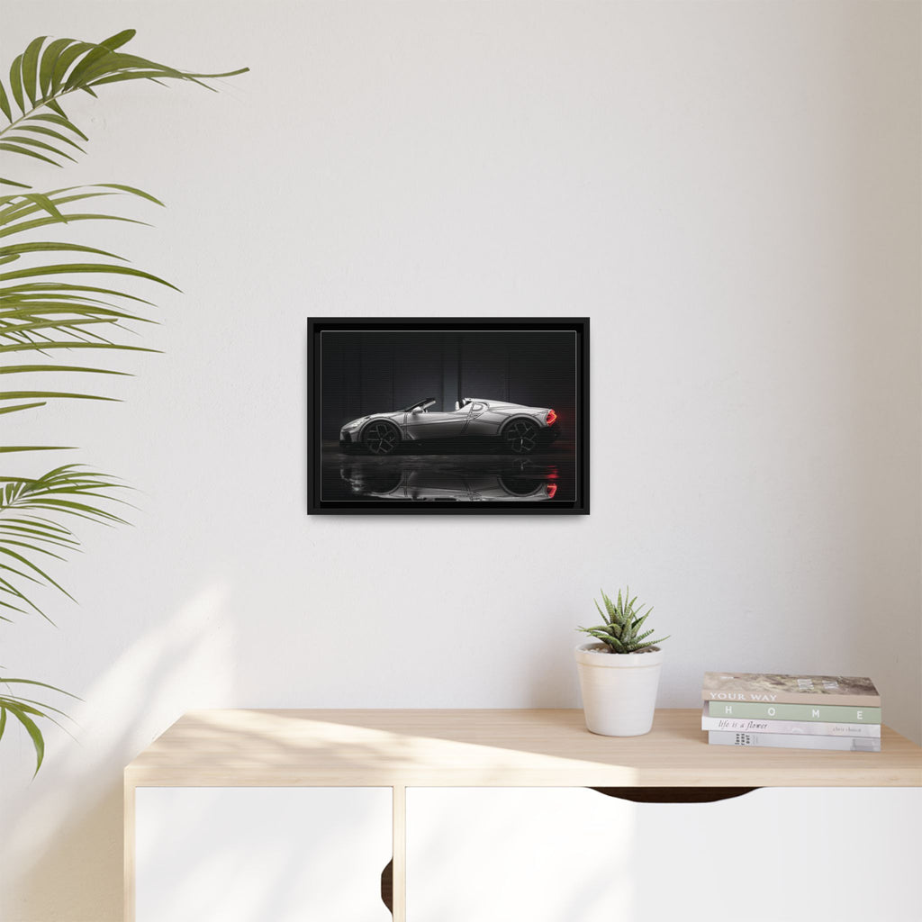 Framed Matte Canvas: Sleek Sports Car Reflection Wall Art