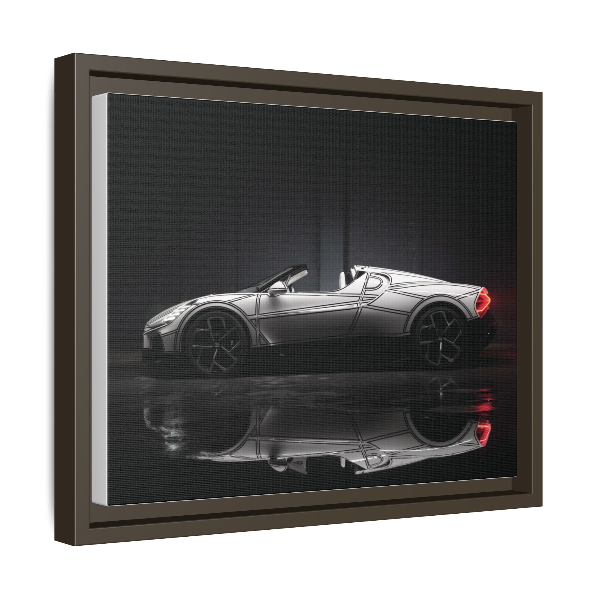 Framed Matte Canvas: Sleek Sports Car Reflection Wall Art