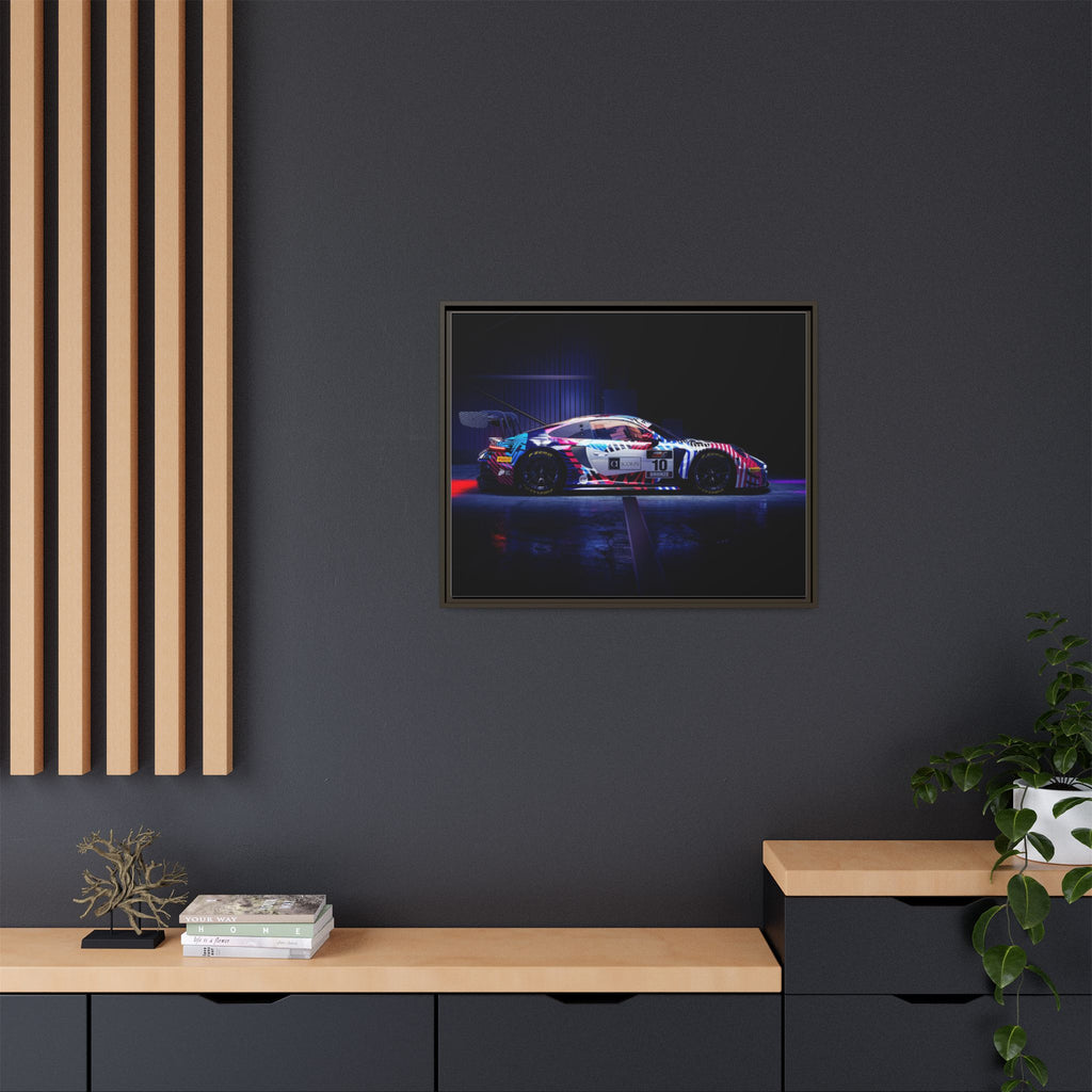 Framed Matte Canvas Print — Neon Racecar Wall Art