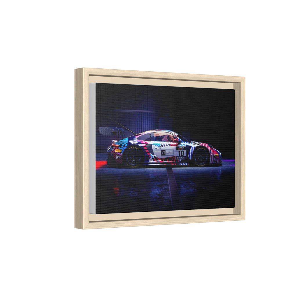Framed Matte Canvas Print — Neon Racecar Wall Art
