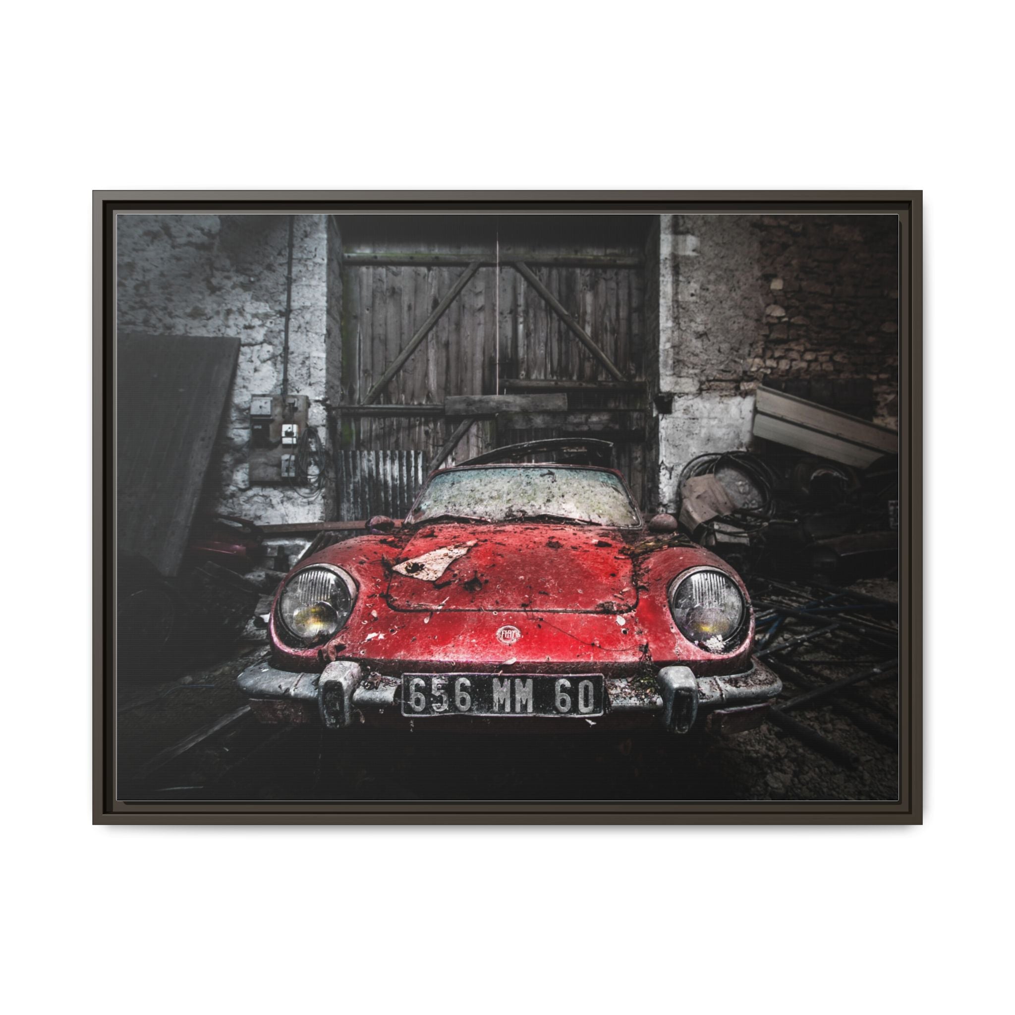 Vintage Red Sports Car Matte Canvas Art — Framed Automotive Wall Decor