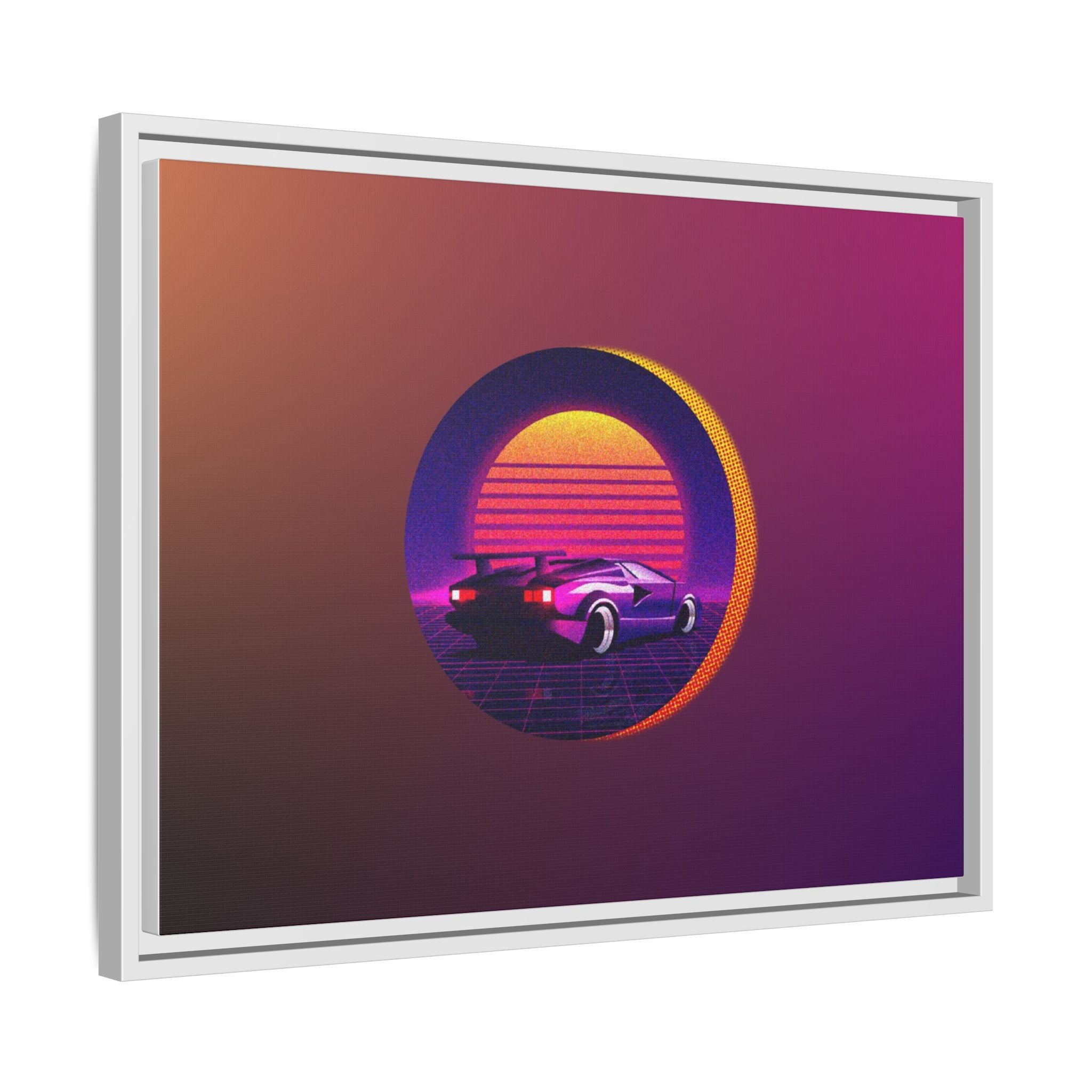 Retro Sunset Sports Car Matte Canvas Framed Wall Art