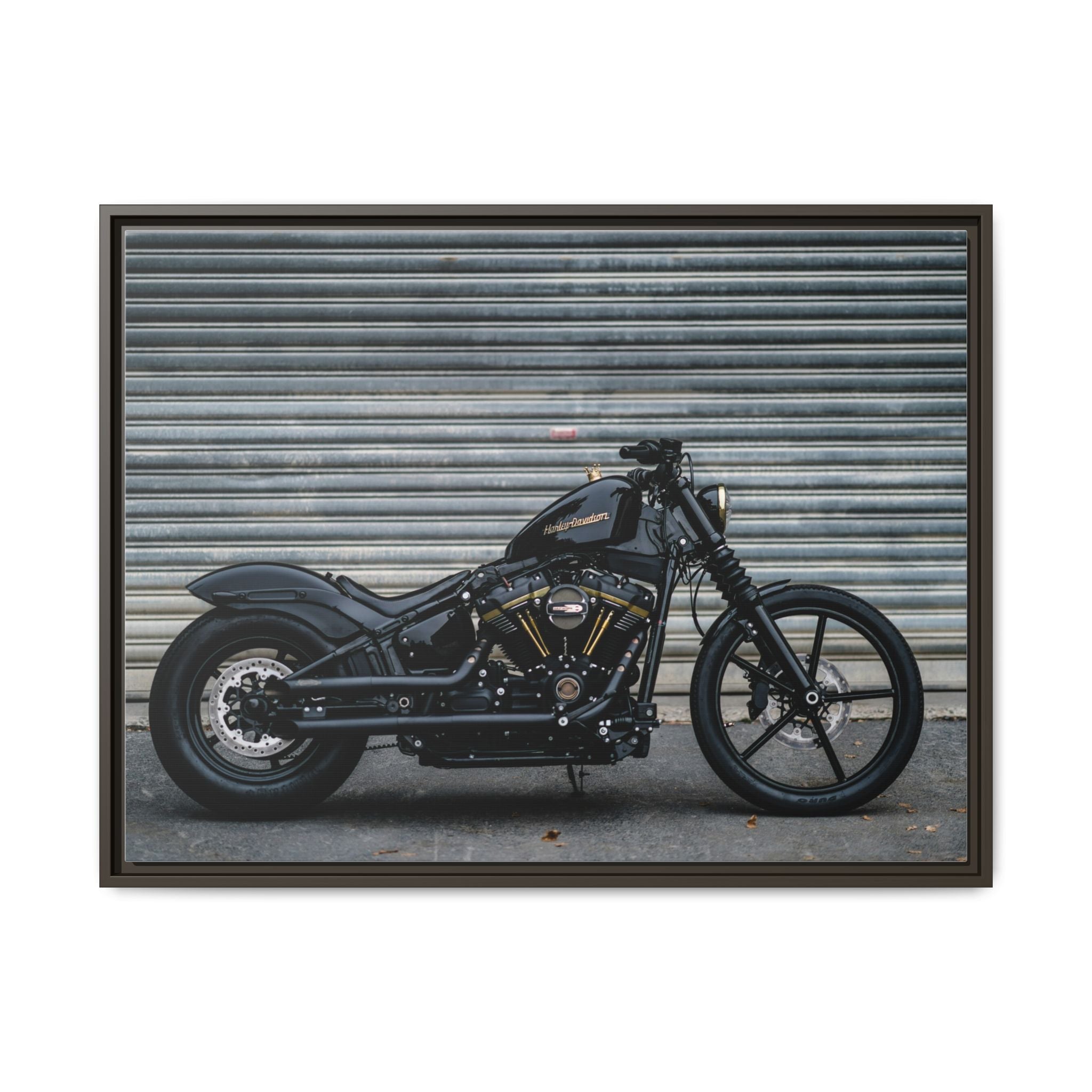 Framed Matte Canvas Motorcycle Print — Black Bobber Wall Art
