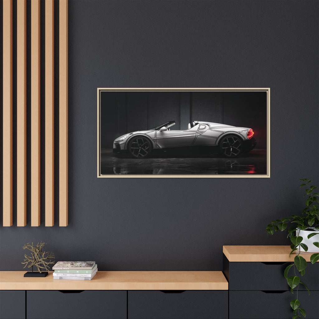 Framed Matte Canvas: Sleek Sports Car Reflection Wall Art