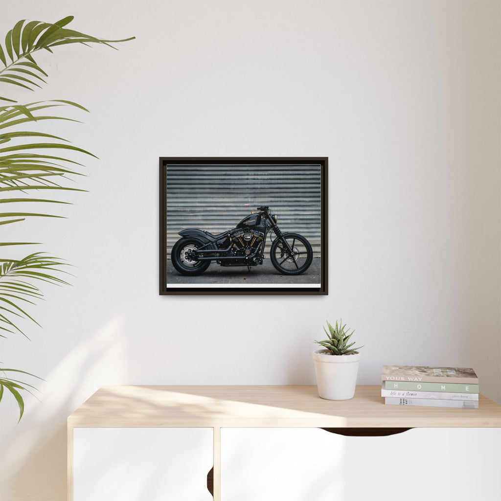 Framed Matte Canvas Motorcycle Print — Black Bobber Wall Art