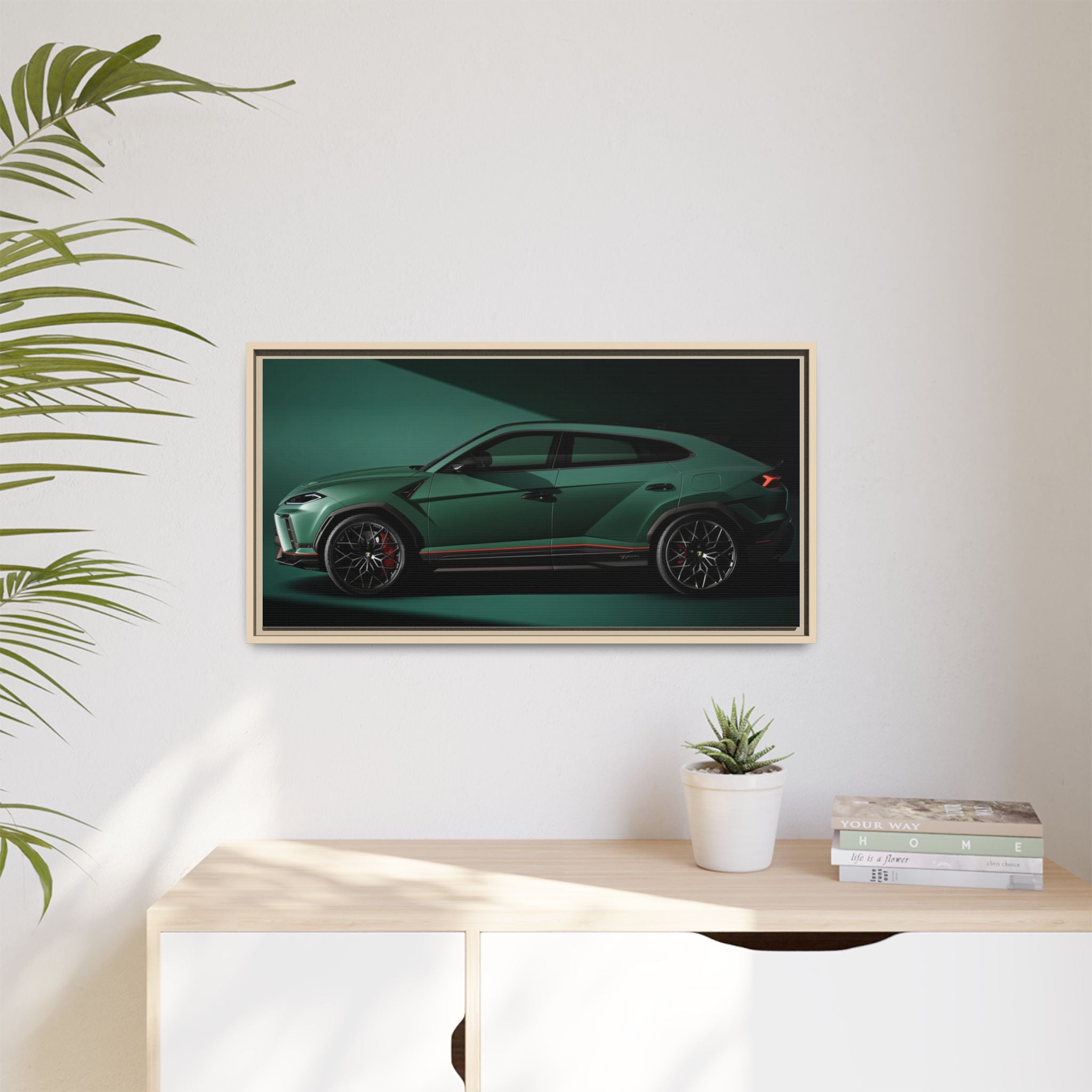 Framed Matte Canvas Print — Emerald Sports SUV Wall Art