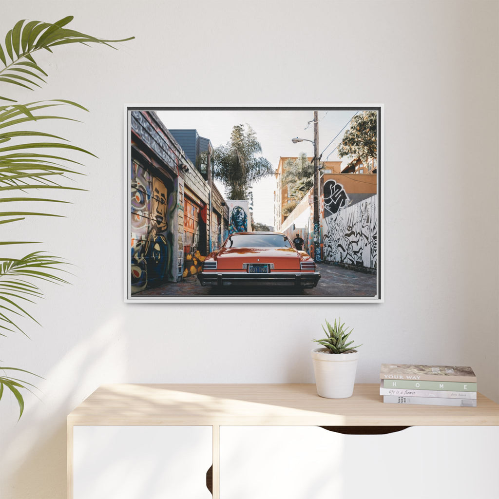 Vintage Chevrolet in Graffiti Alley — Framed Matte Canvas Wall Art