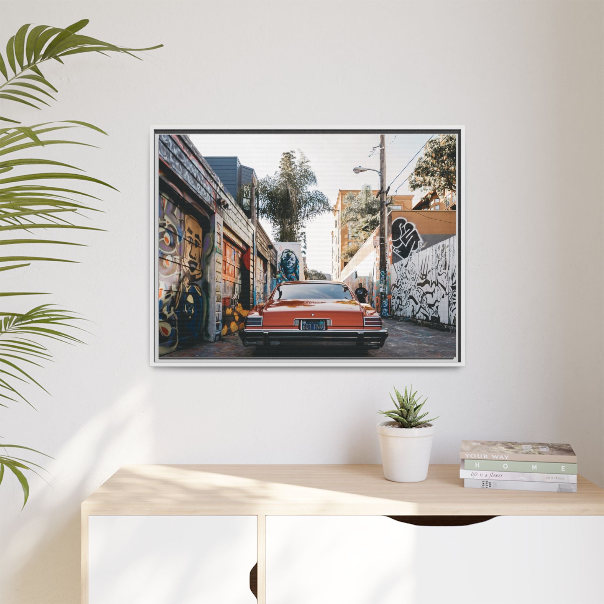 Vintage Chevrolet in Graffiti Alley — Framed Matte Canvas Wall Art
