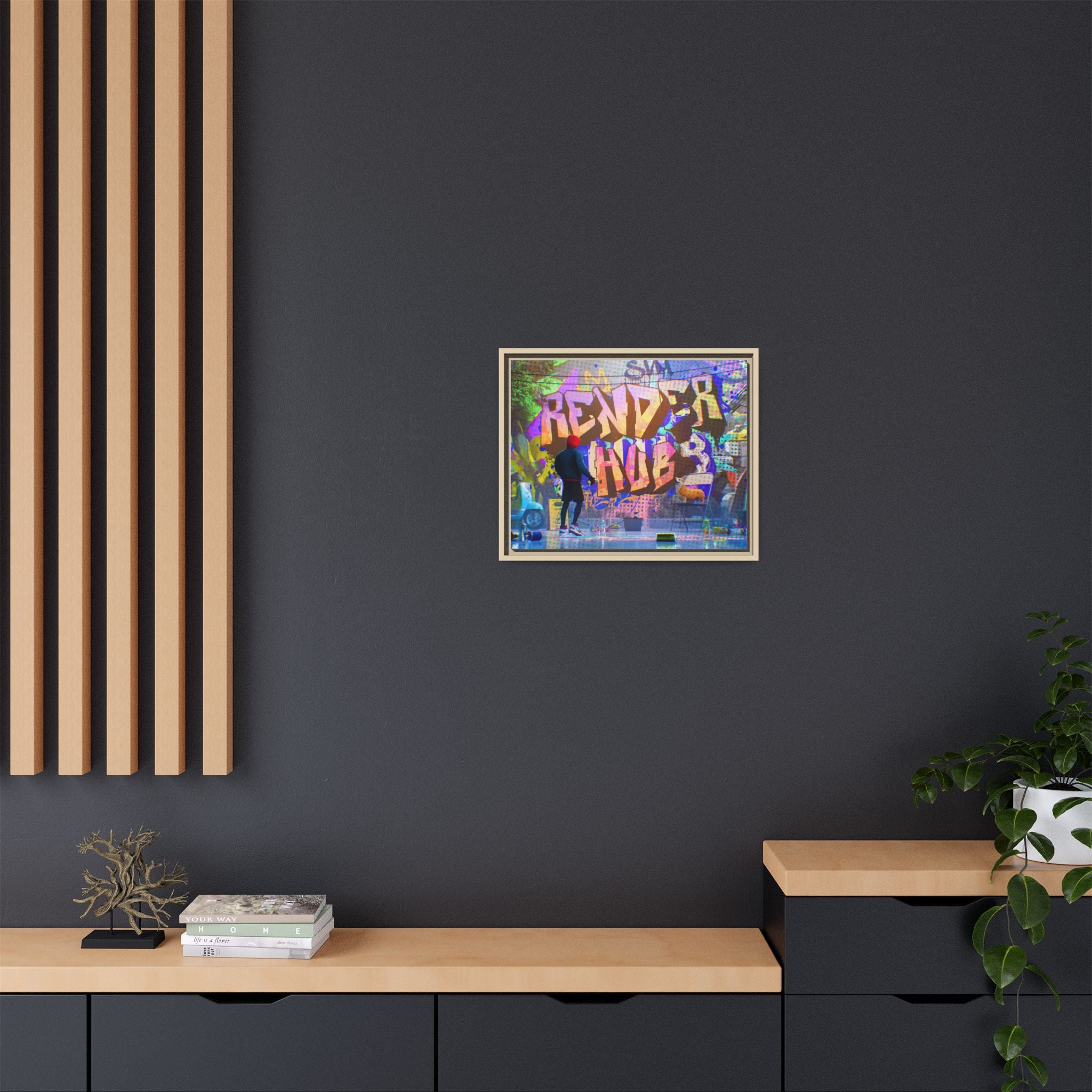 Graffiti Street Art Matte Canvas Framed Print — 'Render Hub' Urban Wall Decor