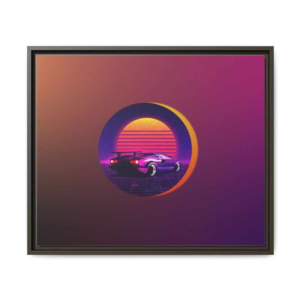 Retro Sunset Sports Car Matte Canvas Framed Wall Art