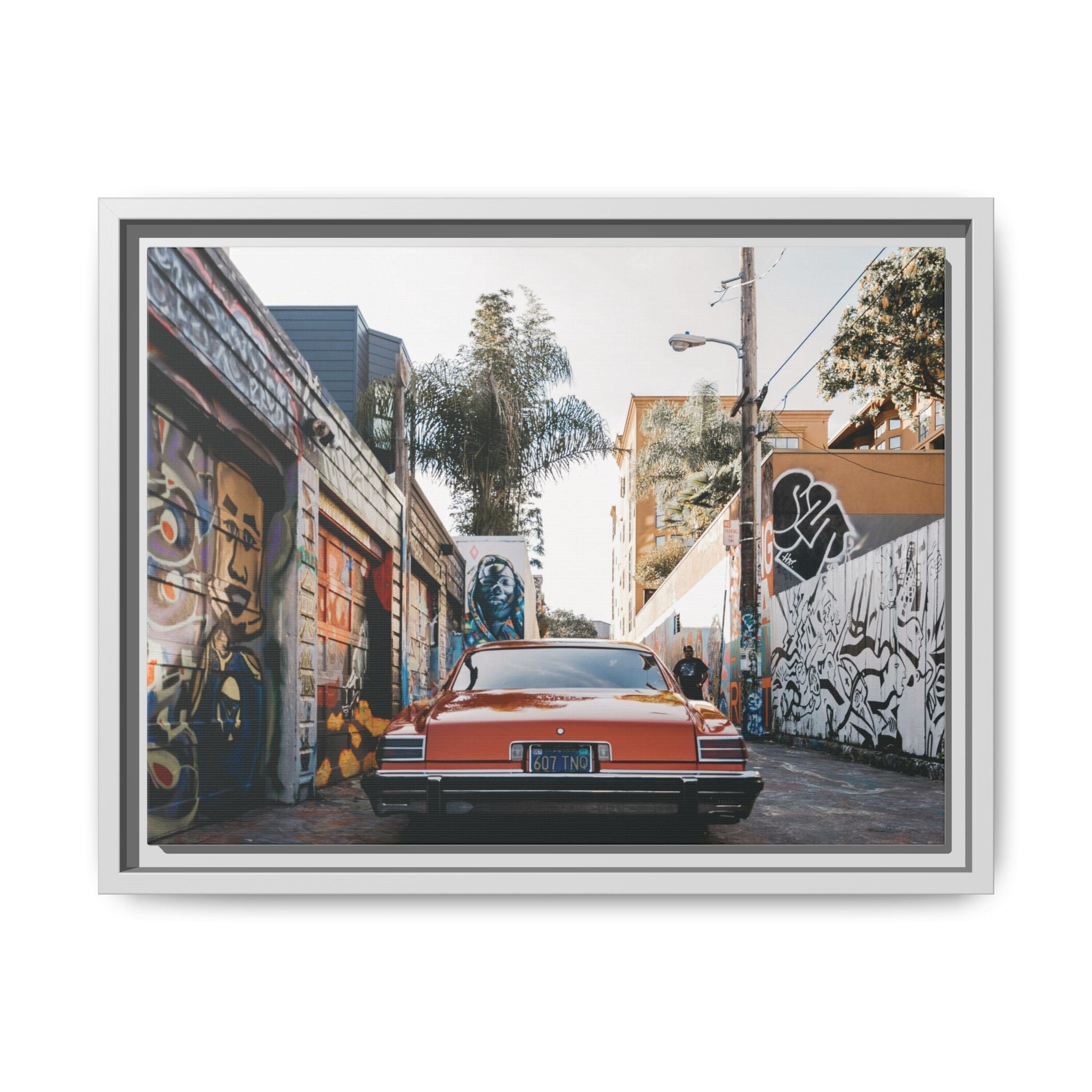 Vintage Chevrolet in Graffiti Alley — Framed Matte Canvas Wall Art