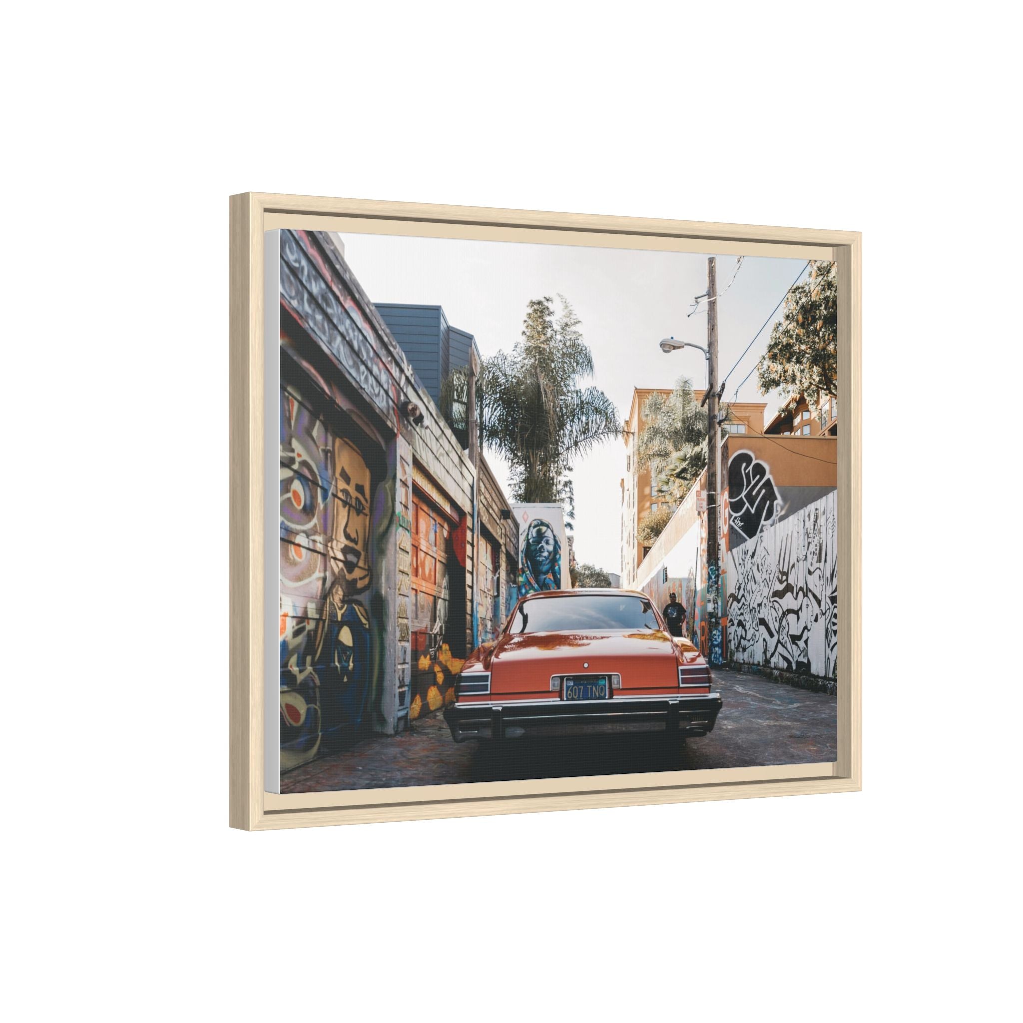 Vintage Chevrolet in Graffiti Alley — Framed Matte Canvas Wall Art