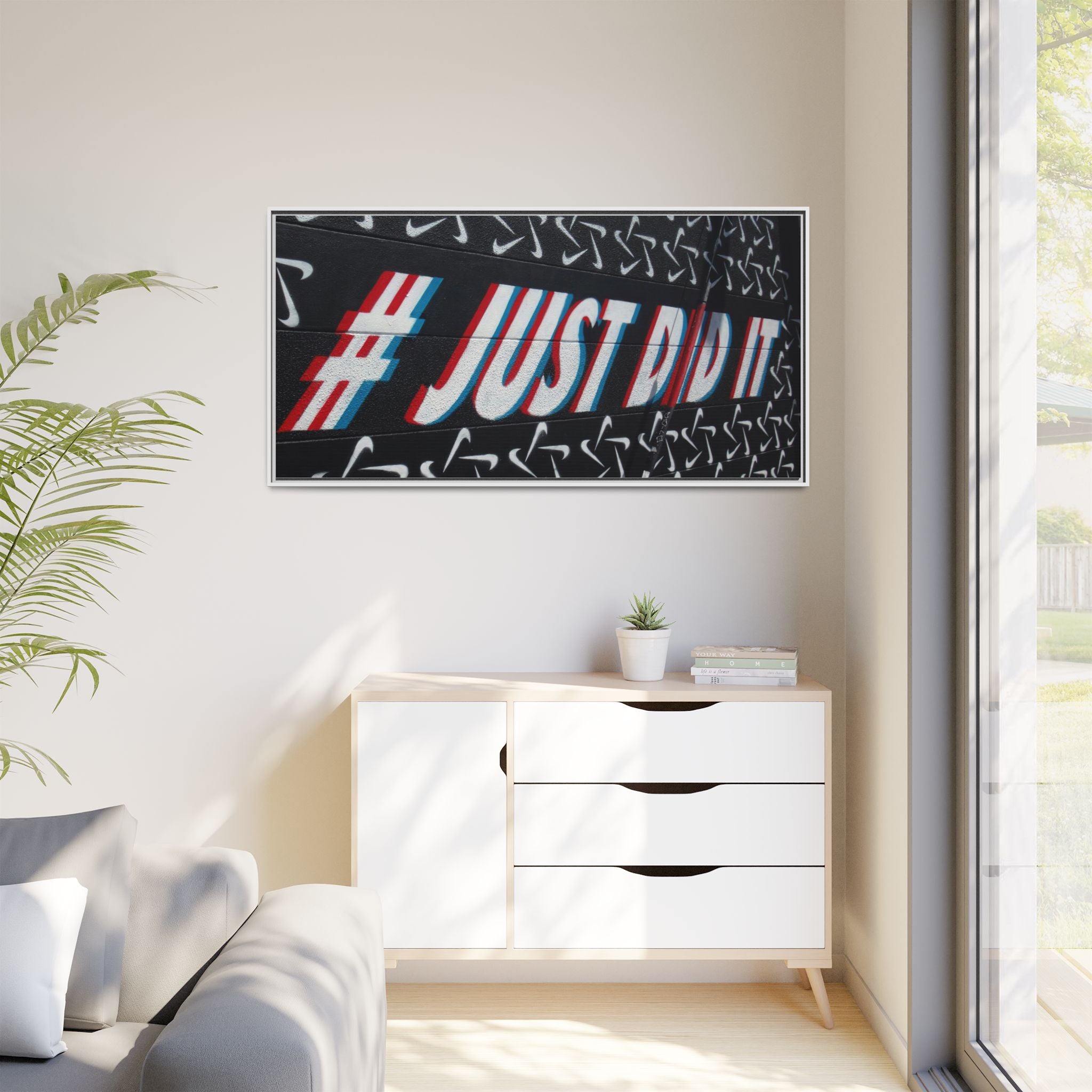 Framed Matte Canvas “#JUST DID IT” Street Art Print