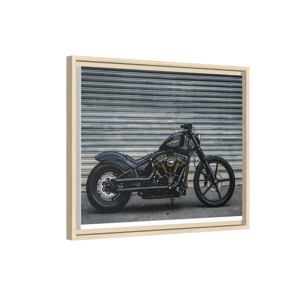 Framed Matte Canvas Motorcycle Print — Black Bobber Wall Art