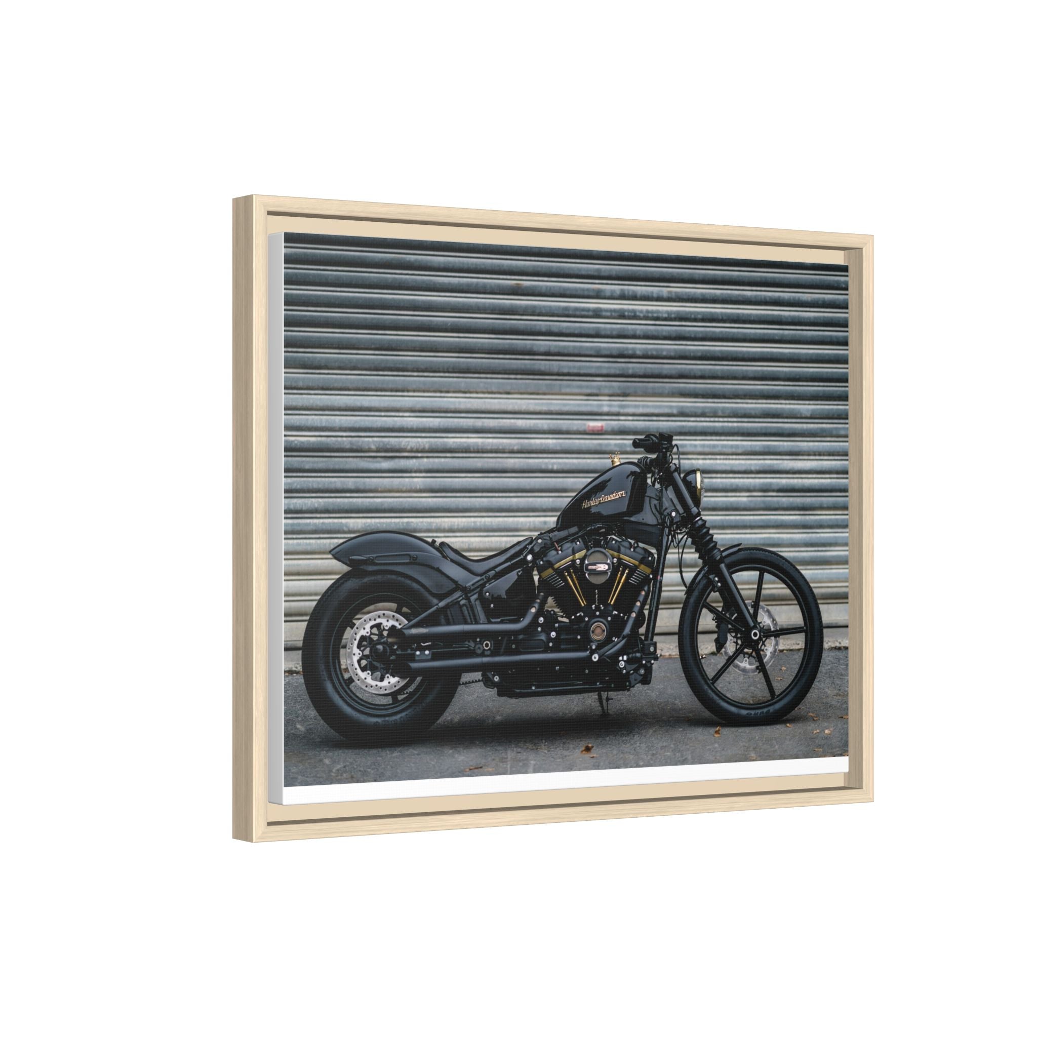 Framed Matte Canvas Motorcycle Print — Black Bobber Wall Art