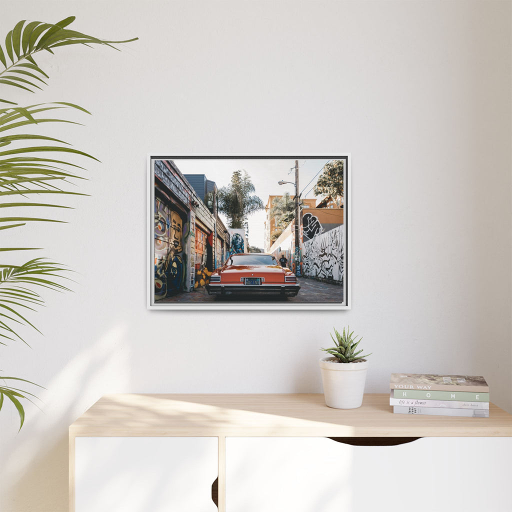 Vintage Chevrolet in Graffiti Alley — Framed Matte Canvas Wall Art