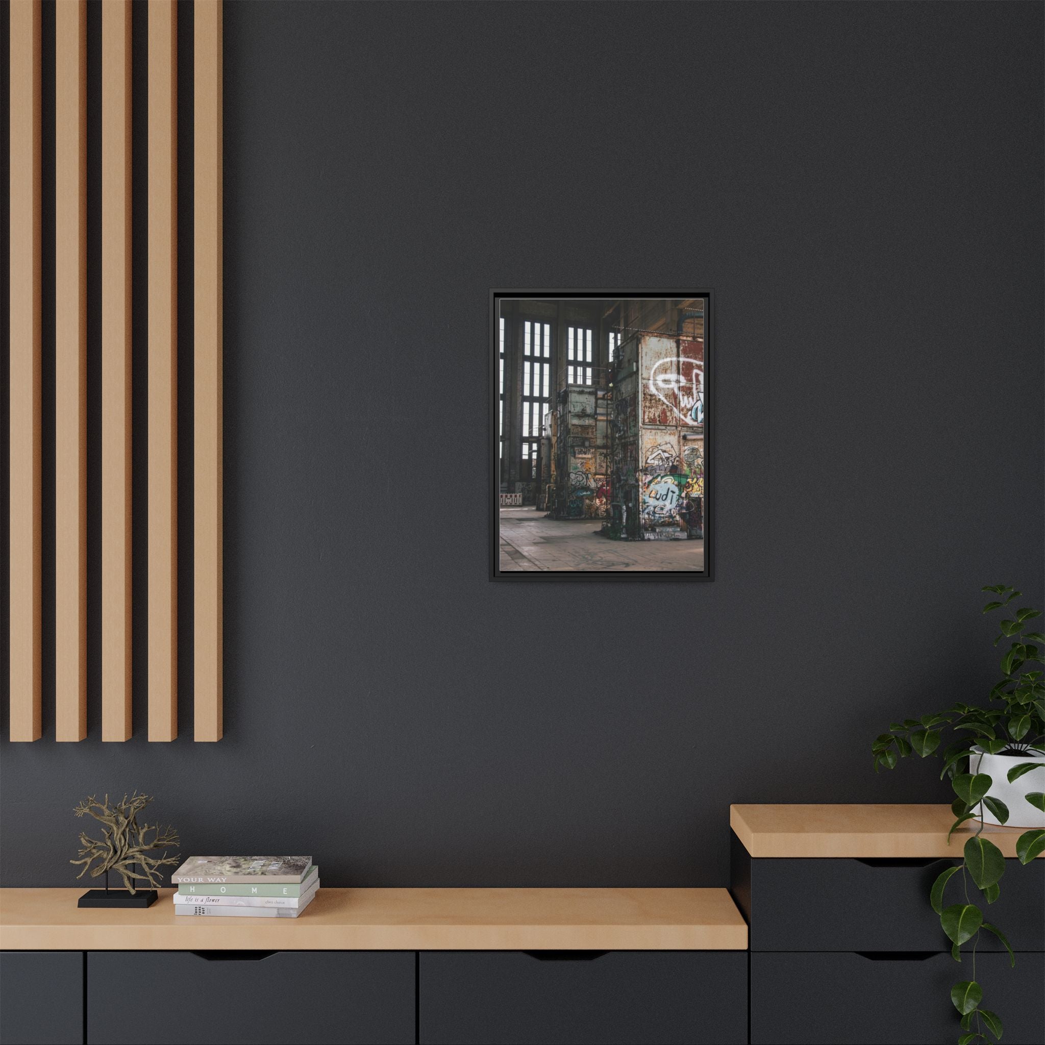 Urban Graffiti Ruins Matte Framed Canvas
