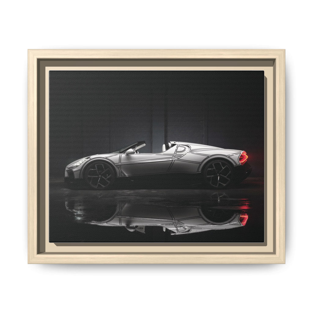 Framed Matte Canvas: Sleek Sports Car Reflection Wall Art