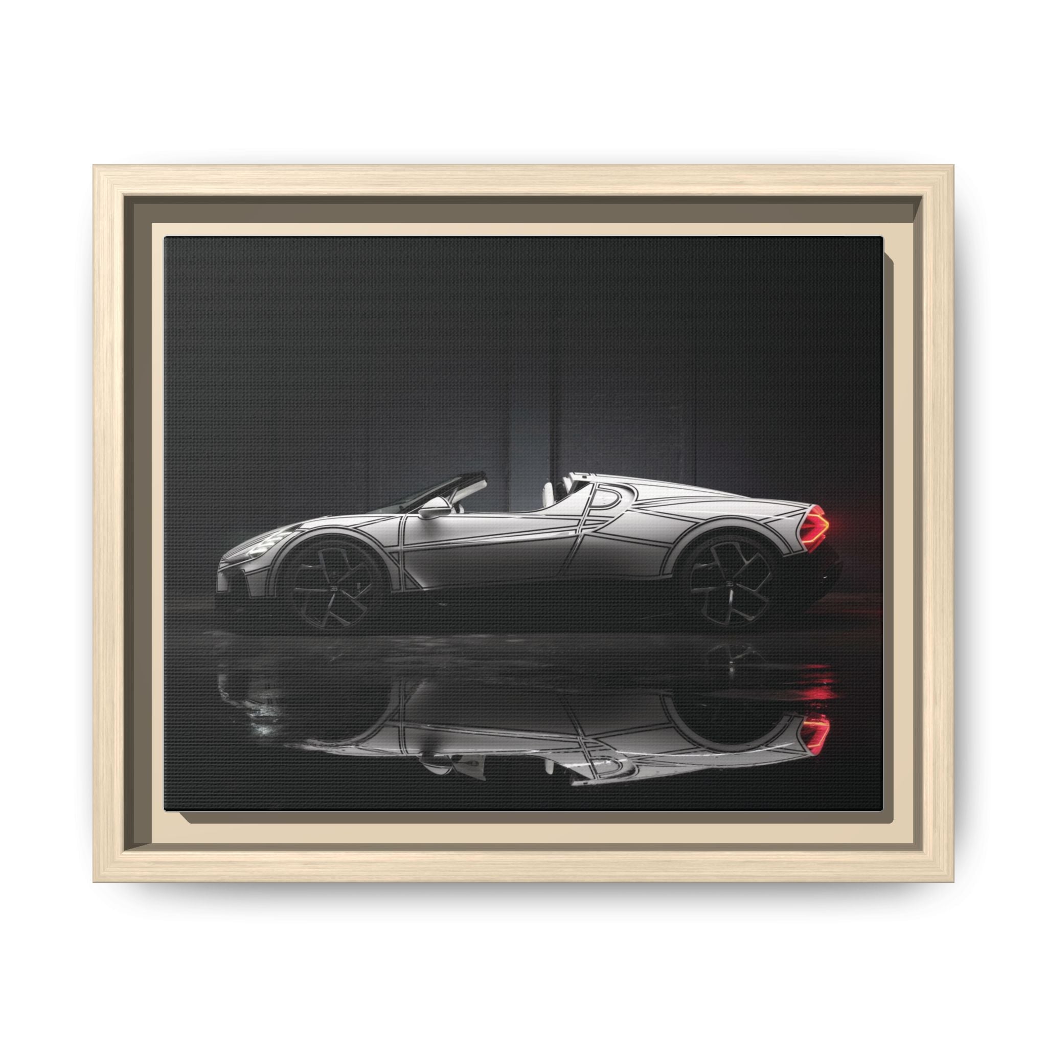 Framed Matte Canvas: Sleek Sports Car Reflection Wall Art