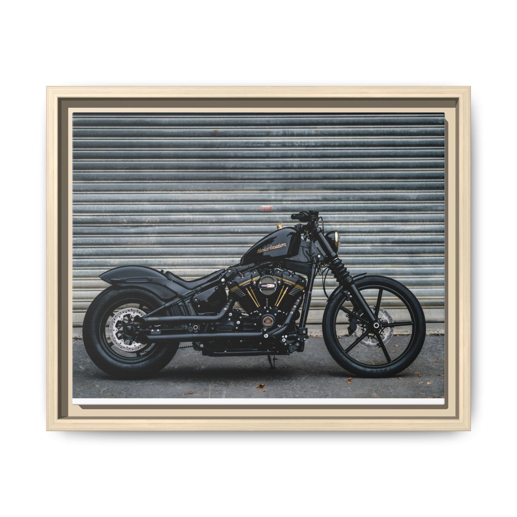 Framed Matte Canvas Motorcycle Print — Black Bobber Wall Art