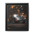 Framed Matte Canvas Print — Vintage Black Porsche in Autumn Forest