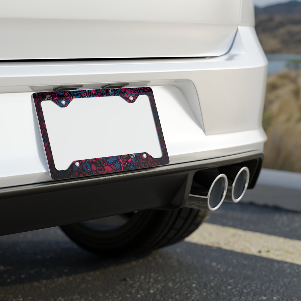 Neon Doodle Metal License Plate Frame