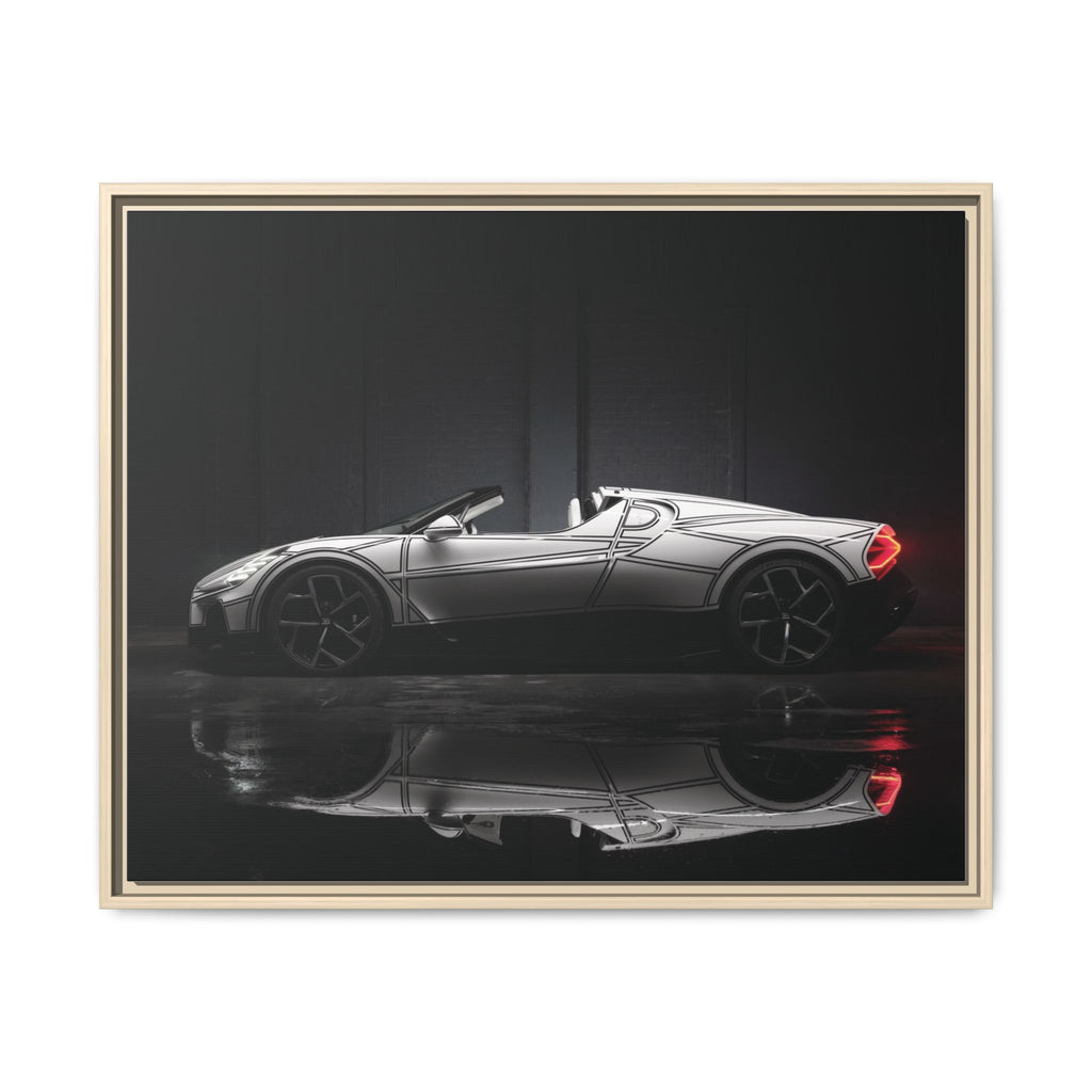 Framed Matte Canvas: Sleek Sports Car Reflection Wall Art