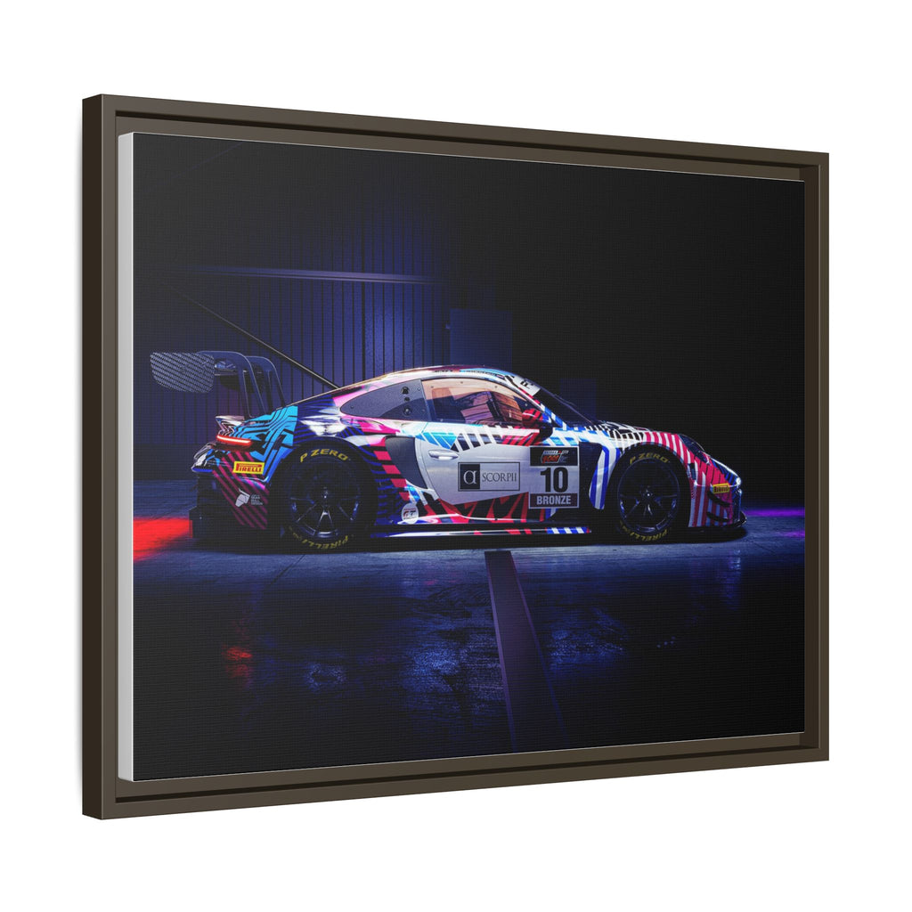 Framed Matte Canvas Print — Neon Racecar Wall Art