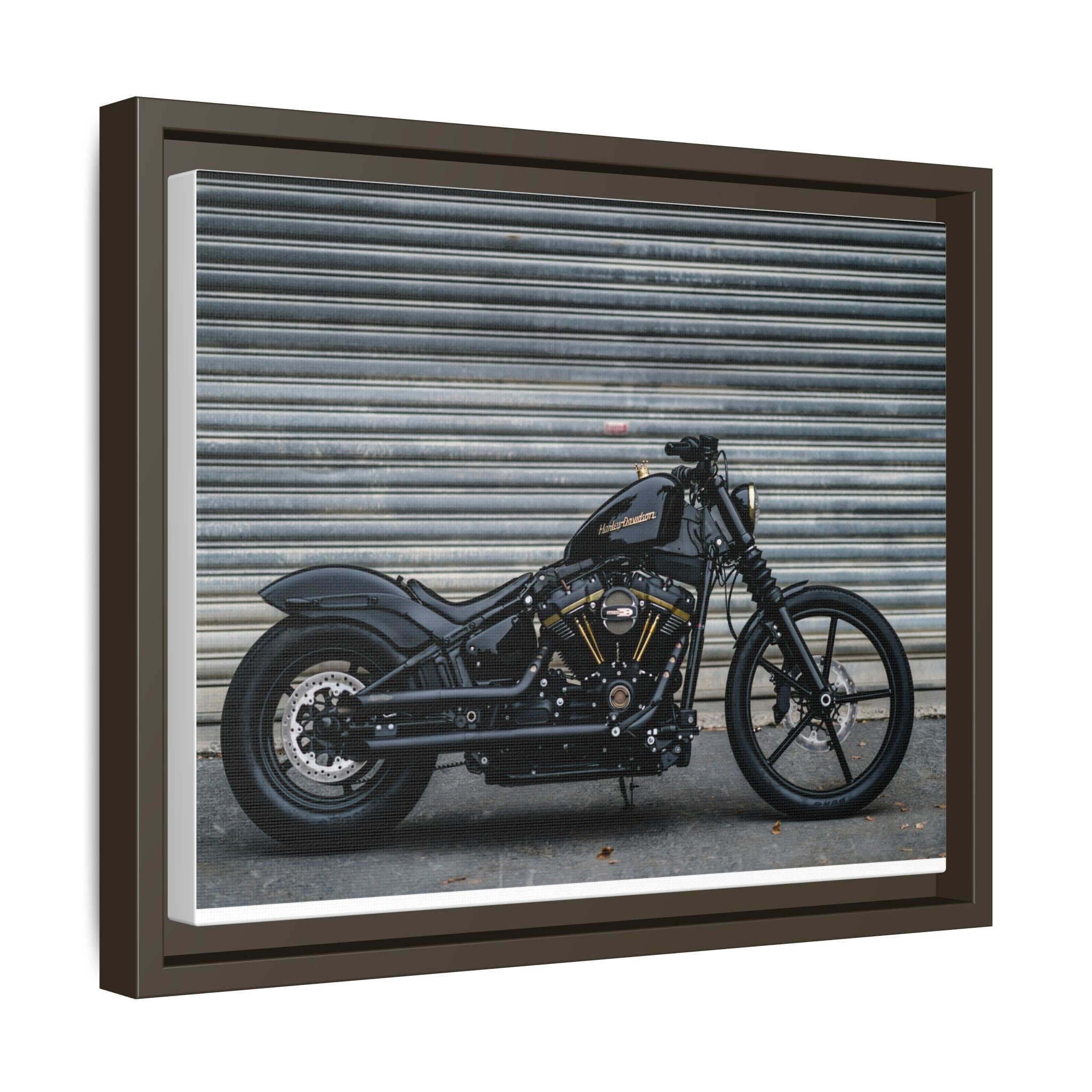 Framed Matte Canvas Motorcycle Print — Black Bobber Wall Art