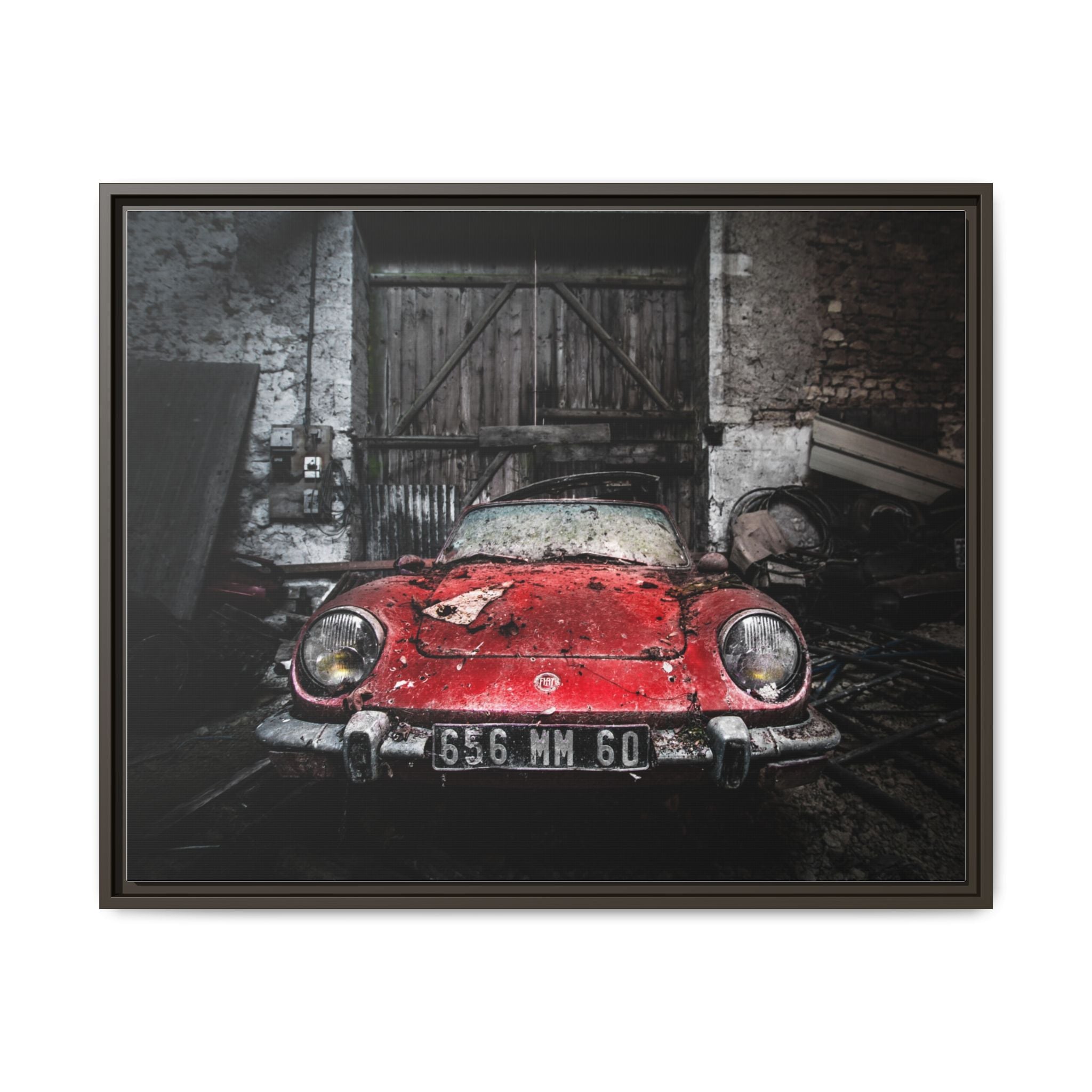 Vintage Red Sports Car Matte Canvas Art — Framed Automotive Wall Decor