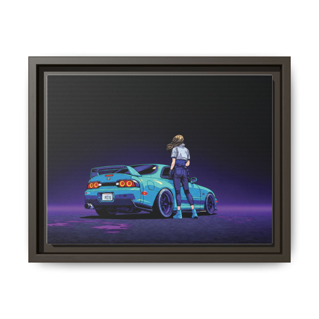 Retro Neon Race Car Poster Matte Canvas Framed | Anime Driver Wall Art
