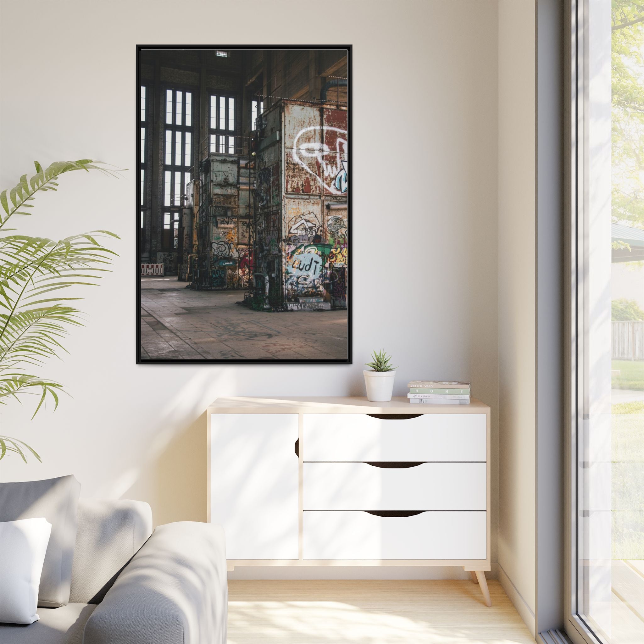 Urban Graffiti Ruins Matte Framed Canvas