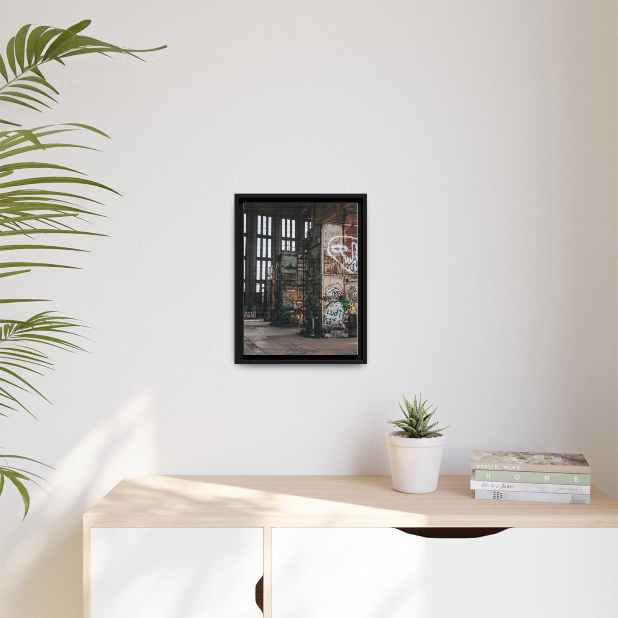 Urban Graffiti Ruins Matte Framed Canvas
