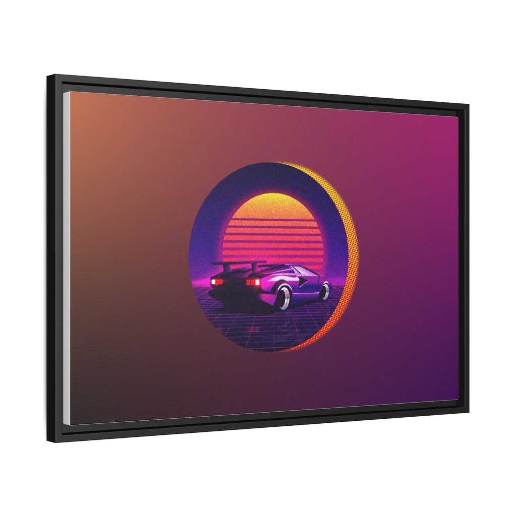 Retro Sunset Sports Car Matte Canvas Framed Wall Art