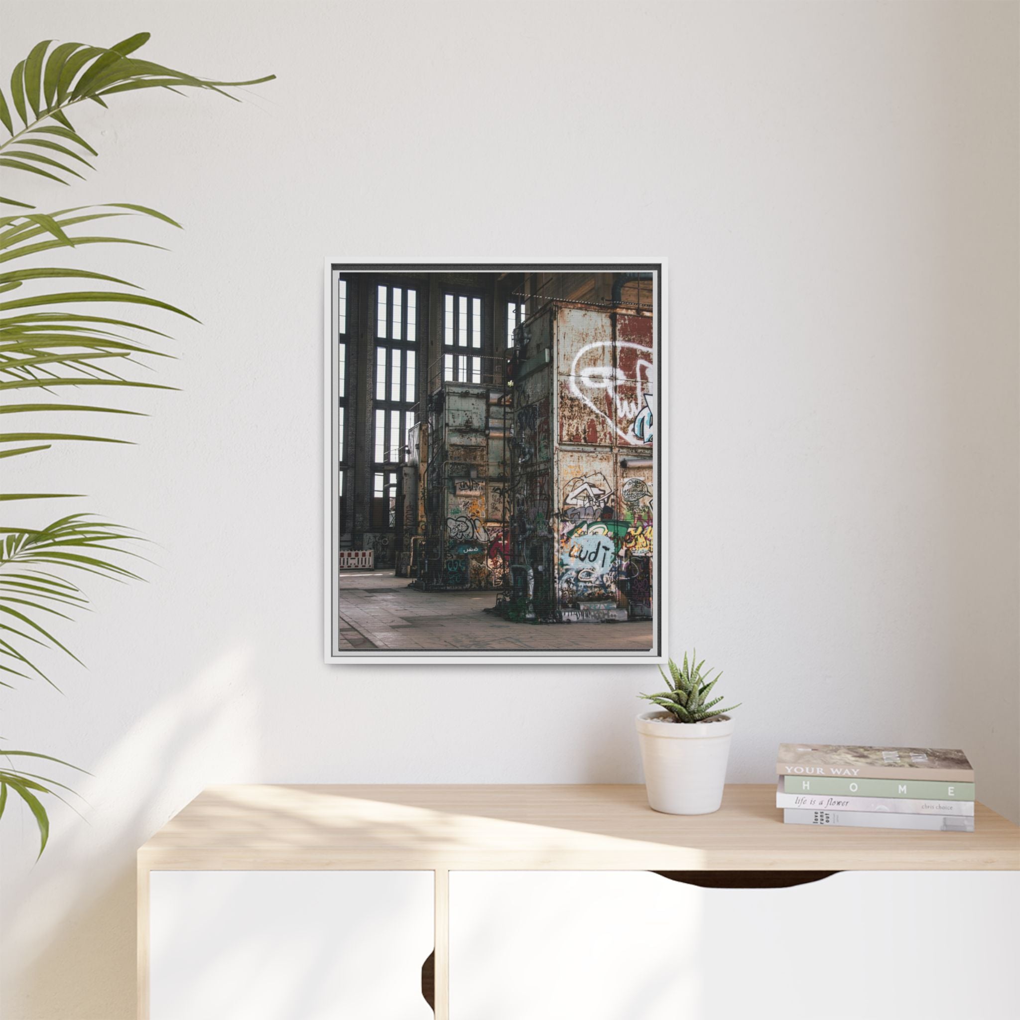 Urban Graffiti Ruins Matte Framed Canvas