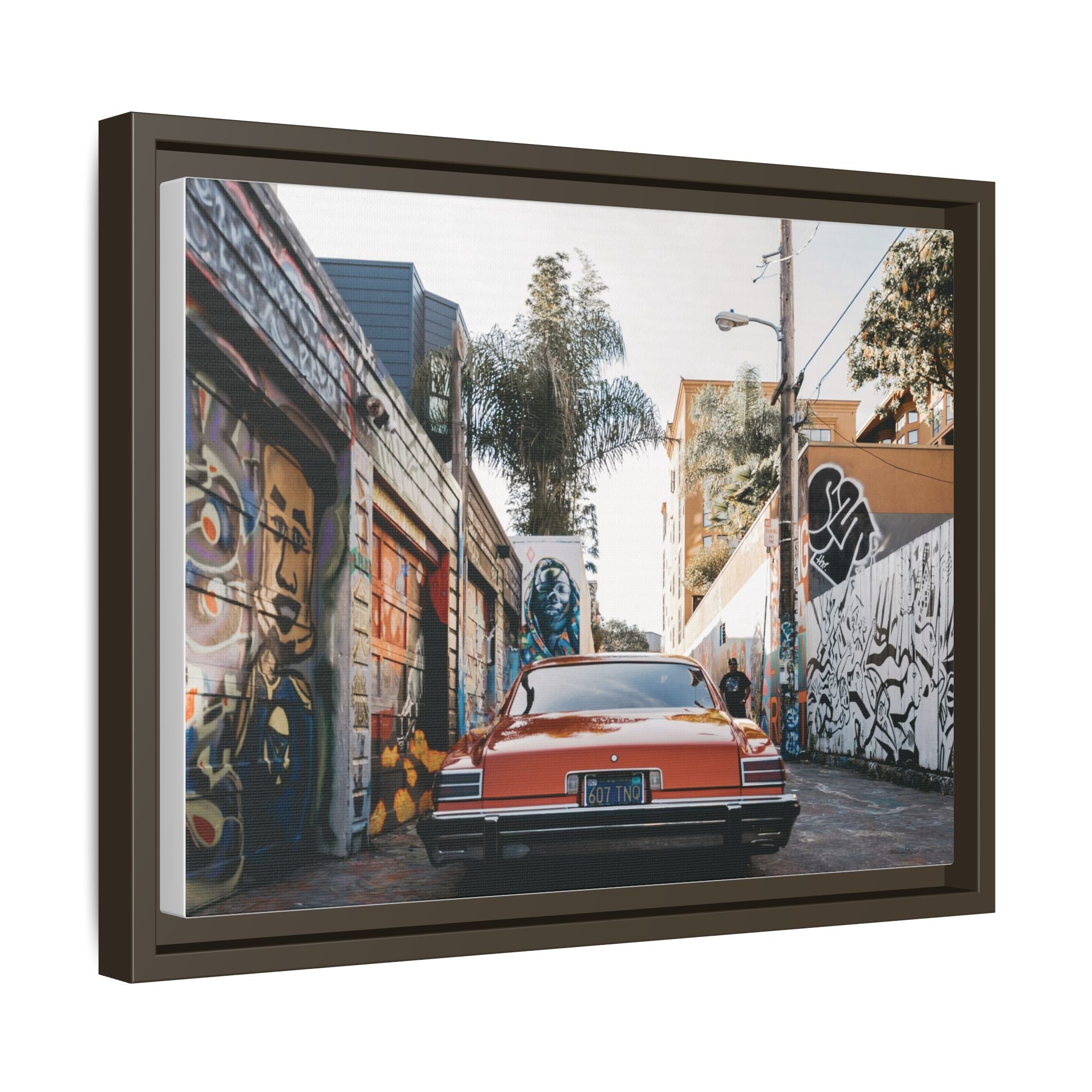 Vintage Chevrolet in Graffiti Alley — Framed Matte Canvas Wall Art