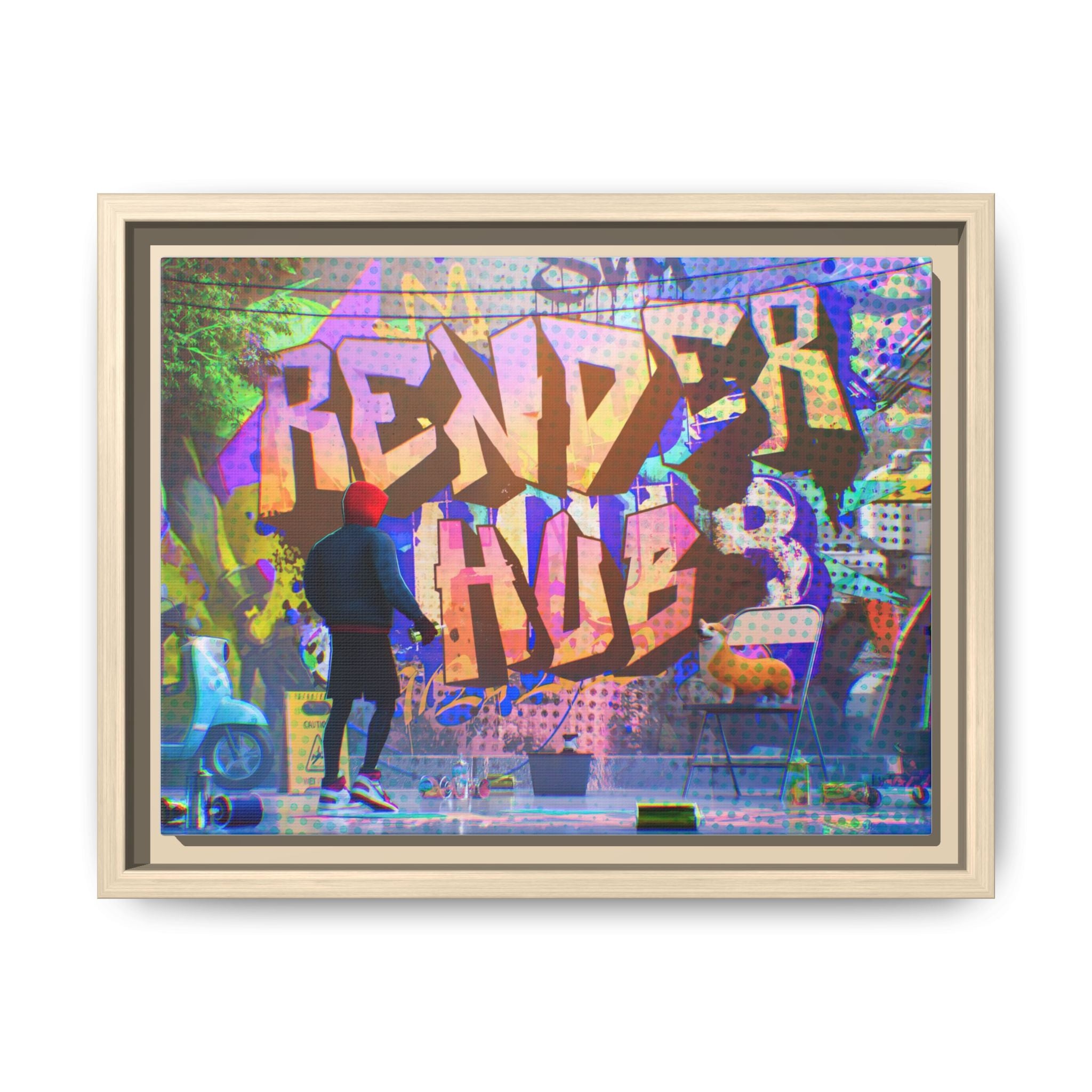 Graffiti Street Art Matte Canvas Framed Print — 'Render Hub' Urban Wall Decor