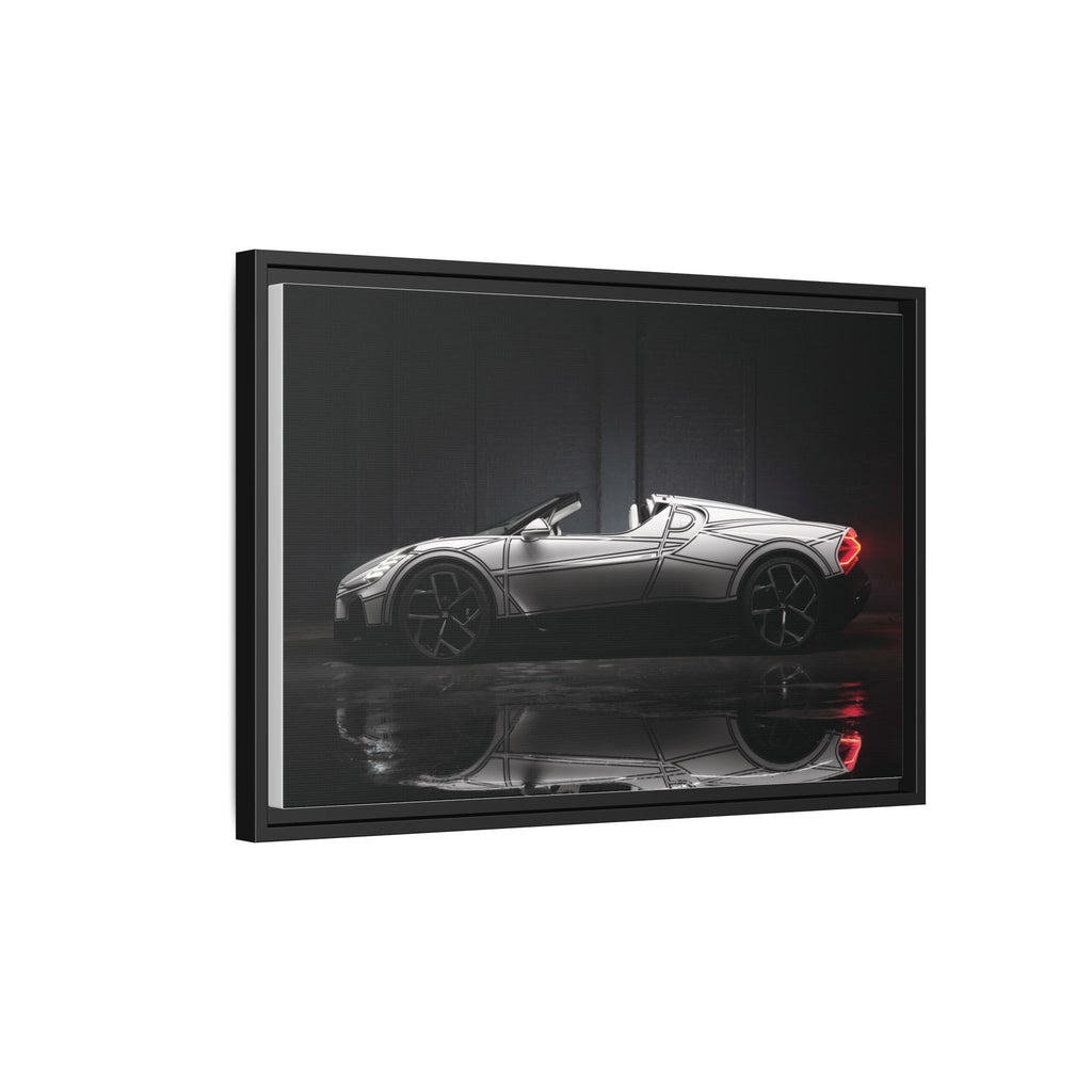 Framed Matte Canvas: Sleek Sports Car Reflection Wall Art
