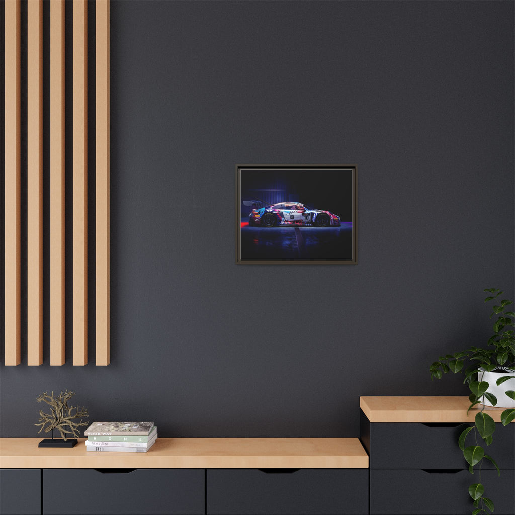 Framed Matte Canvas Print — Neon Racecar Wall Art