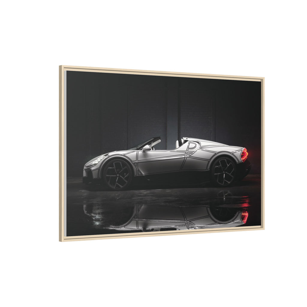 Framed Matte Canvas: Sleek Sports Car Reflection Wall Art