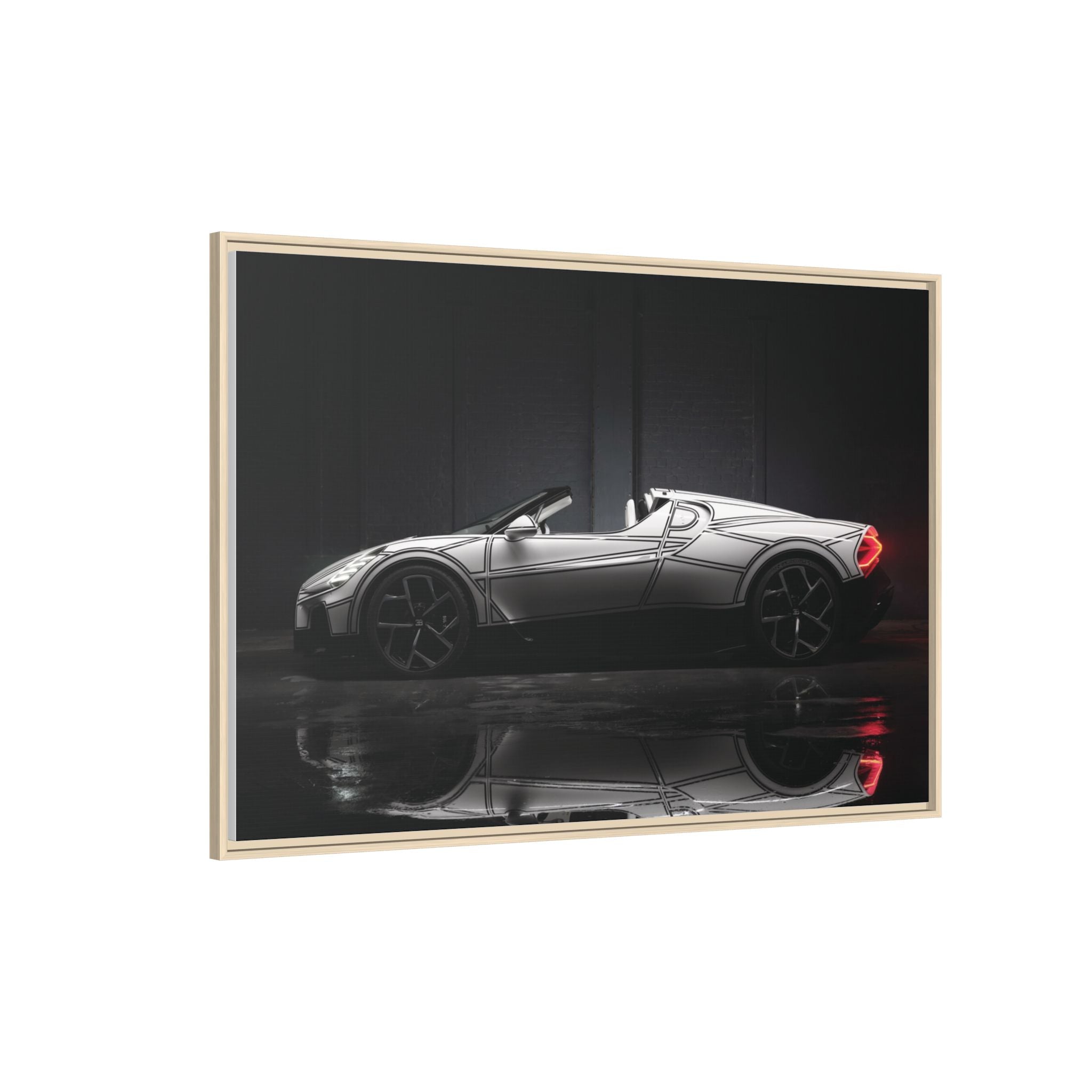 Framed Matte Canvas: Sleek Sports Car Reflection Wall Art