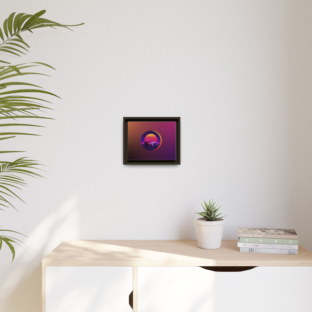 Retro Sunset Sports Car Matte Canvas Framed Wall Art
