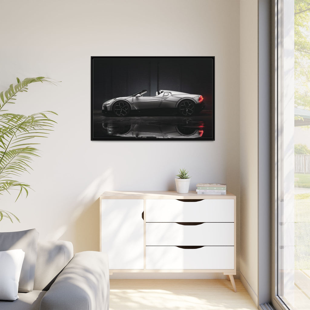 Framed Matte Canvas: Sleek Sports Car Reflection Wall Art