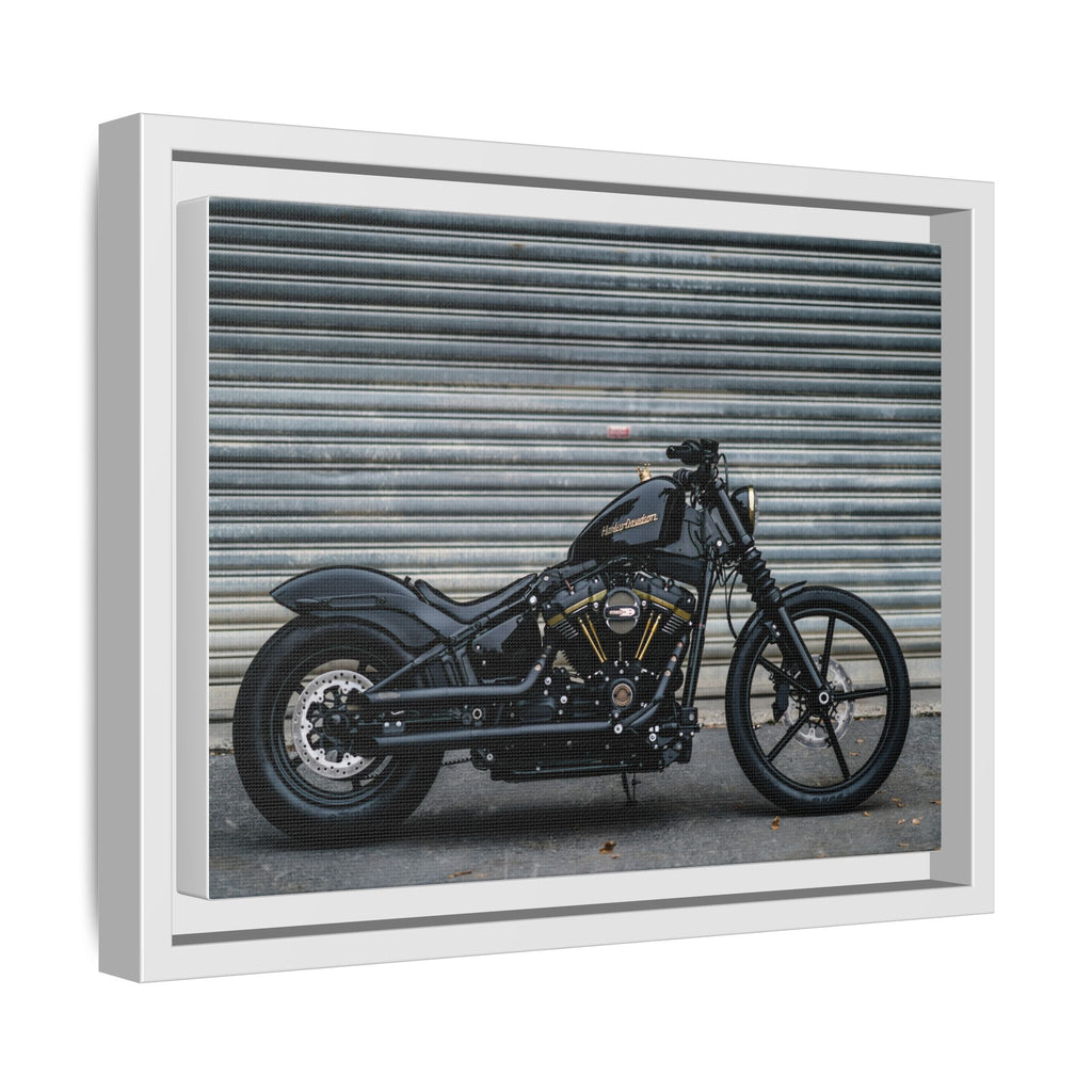 Framed Matte Canvas Motorcycle Print — Black Bobber Wall Art