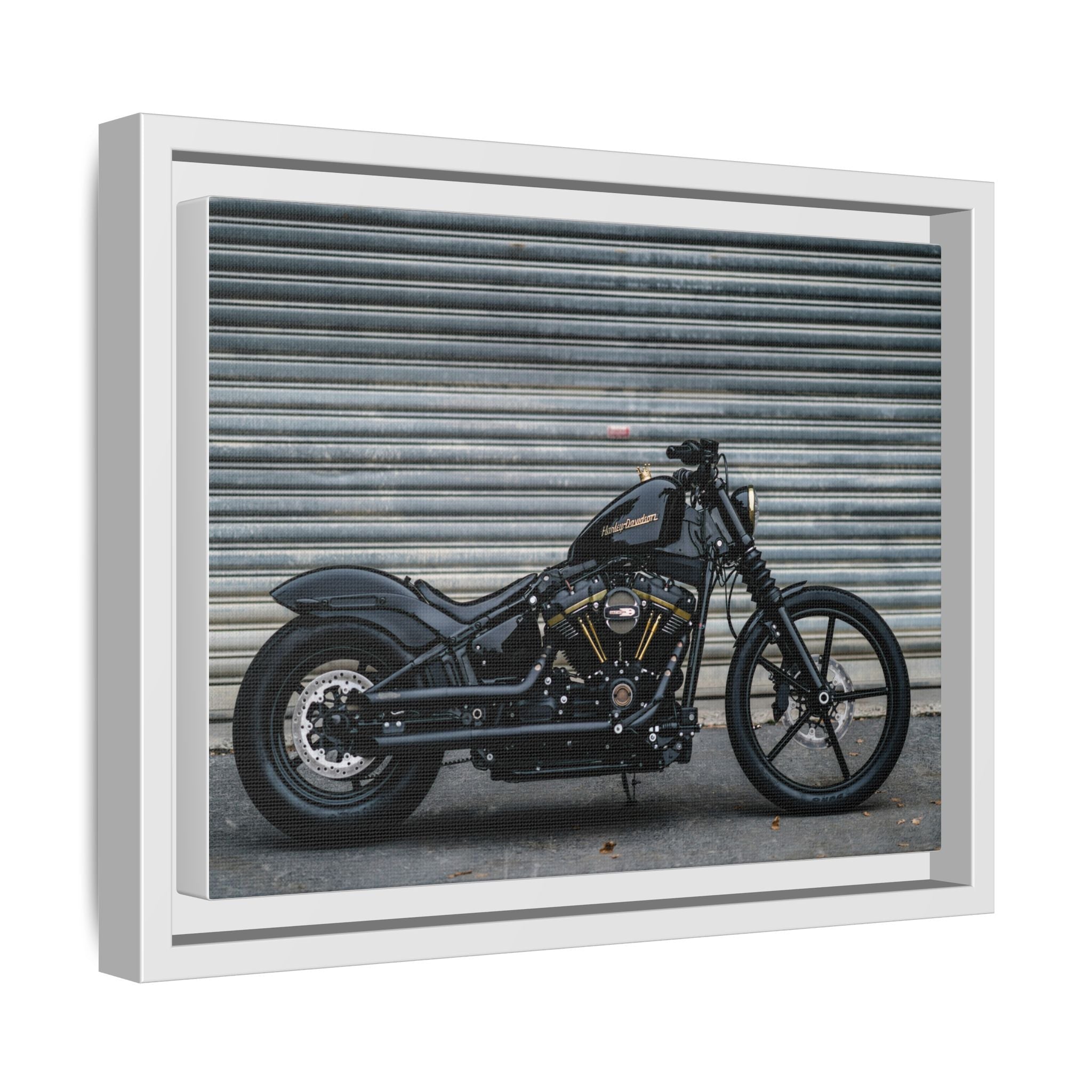 Framed Matte Canvas Motorcycle Print — Black Bobber Wall Art